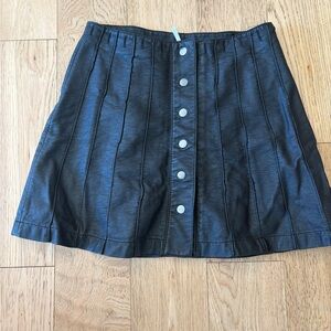 Free People Black Faux Leather A-Line Button-Front Mini Skirt